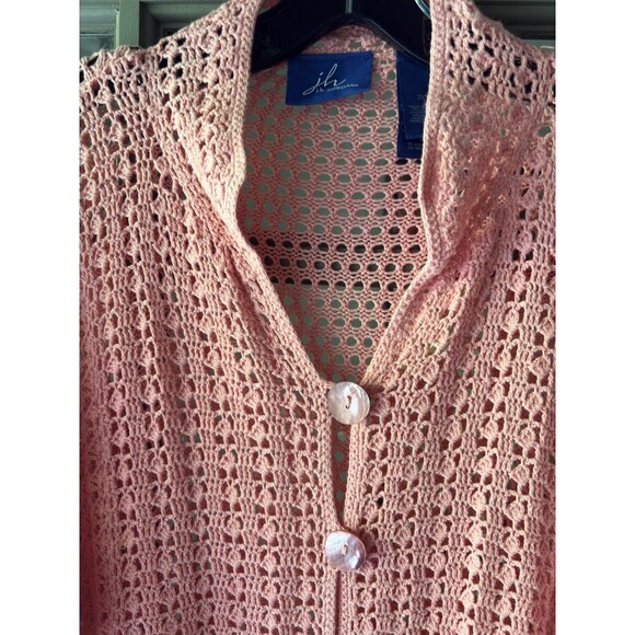 J H Collectibles Womens Size 2X Crochet Cardigan Linen Cotton Blend Pink Organic - Picture 2 of 10
